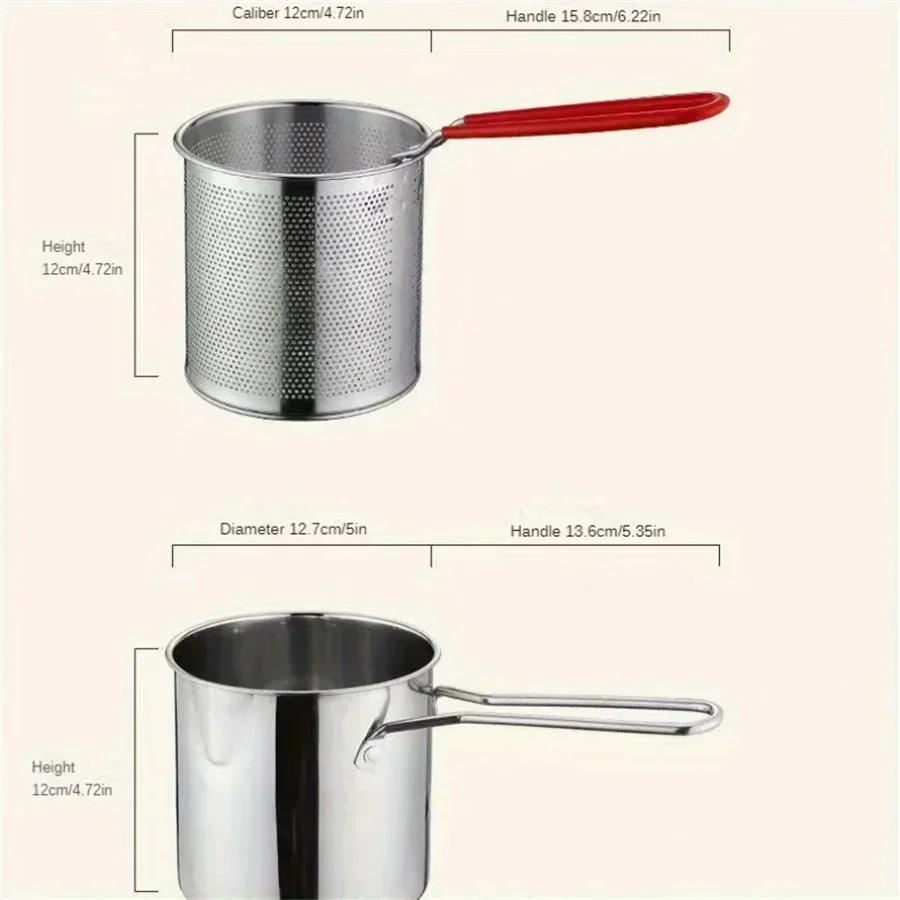 SUS304 Stainless Steel Fryer with French Fries and Chicken Wings, Household Small Oil Pot with Filter Screen, Tianfu Luo Pot