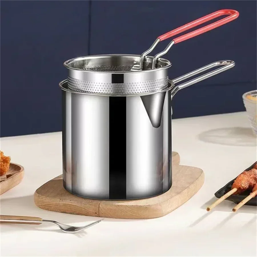 SUS304 Stainless Steel Fryer with French Fries and Chicken Wings, Household Small Oil Pot with Filter Screen, Tianfu Luo Pot