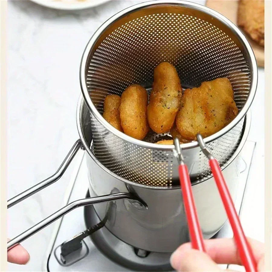 SUS304 Stainless Steel Fryer with French Fries and Chicken Wings, Household Small Oil Pot with Filter Screen, Tianfu Luo Pot