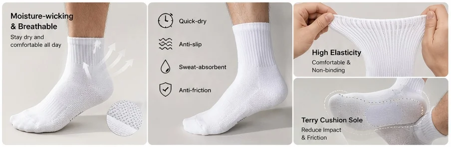 10pairs HLHYX Socks Men's Cotton Deodorant Winter Towel Bottom with Mid-tube White Stockings Thickened Sports Basketball Socks