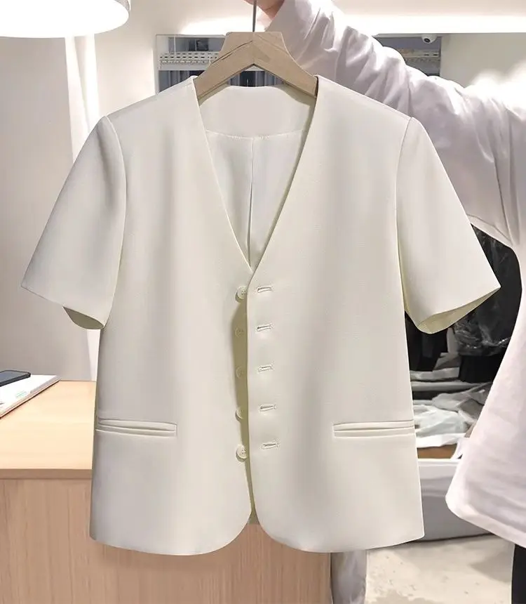 High Quality Short-Sleeved Suit Coat Women Summer New Western-style Jacket Fashiona Outcoat Single-Breasted Overwear Femme Top