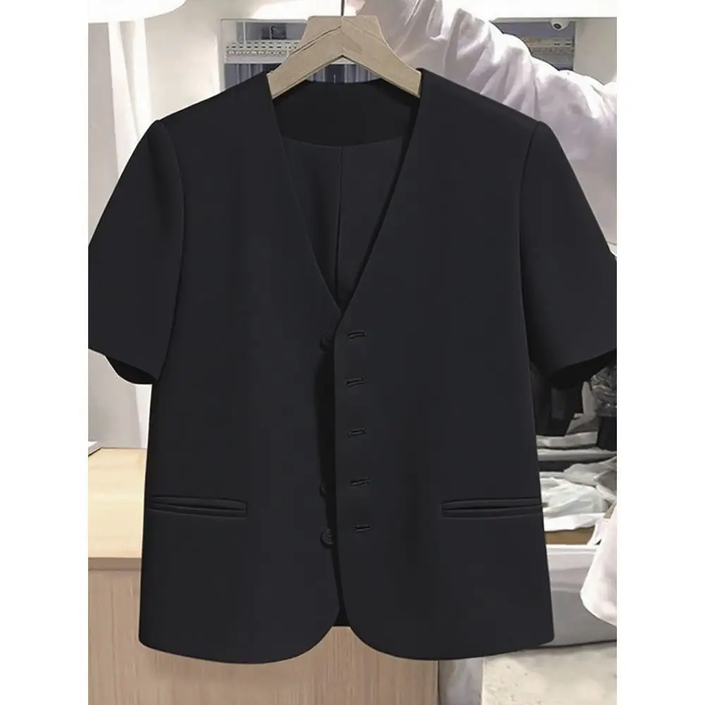 High Quality Short-Sleeved Suit Coat Women Summer New Western-style Jacket Fashiona Outcoat Single-Breasted Overwear Femme Top