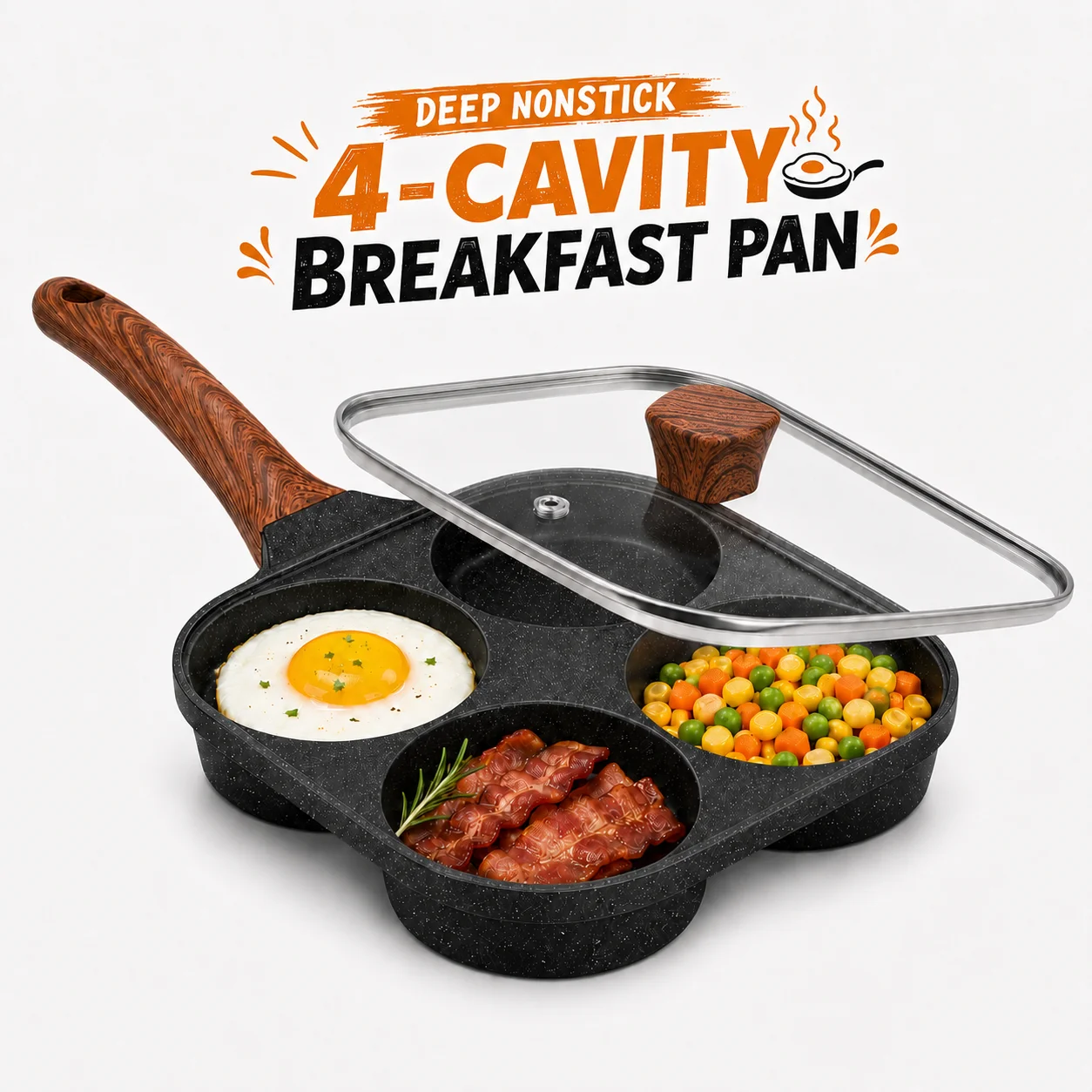 Deepened Divided Egg Frying Pan 4 Section Pancake Maker Aluminum Alloy Omelet Cooker Pan With Glass Lid For All Stoves