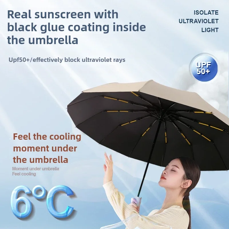 UPF50+ 16-Rib Auto Folding Umbrella - Windproof Large UV Protection Sun & Rain Parasol, Lightweight Travel Design for Women/Men