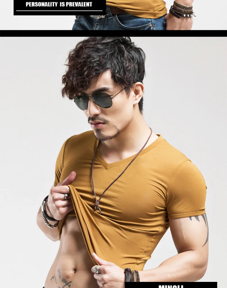 MRMT Brand New Mens T Shirt Pure Color V Collar Short Sleeved Men T-Shirt Black Tights Man T-Shirts Fitness For Male Clothes