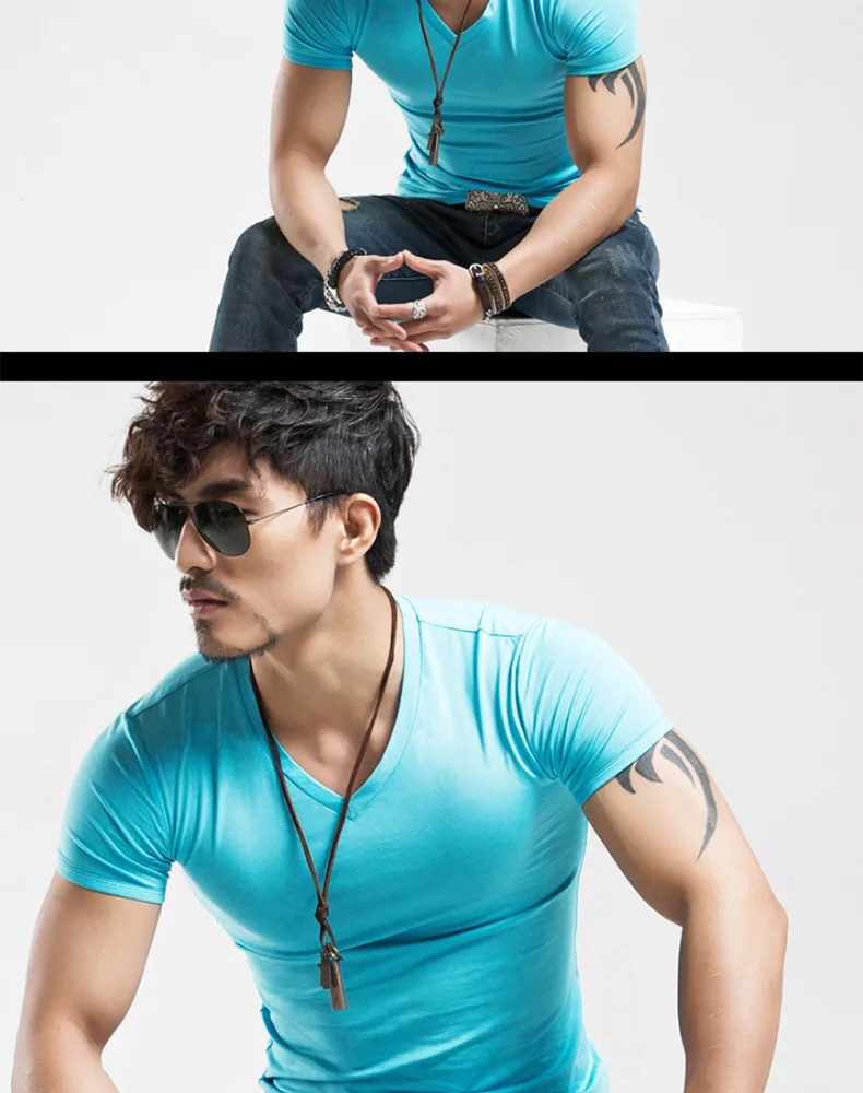 MRMT Brand New Mens T Shirt Pure Color V Collar Short Sleeved Men T-Shirt Black Tights Man T-Shirts Fitness For Male Clothes