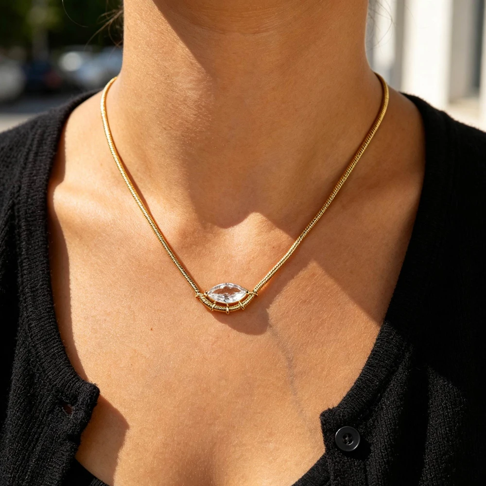 2026 New Fashion Drop Shaped CZ Spiral Snake Chain Necklace For Women Party Special Trendy Jewelry