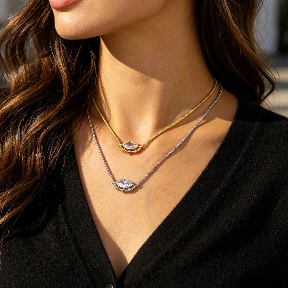 2026 New Fashion Drop Shaped CZ Spiral Snake Chain Necklace For Women Party Special Trendy Jewelry