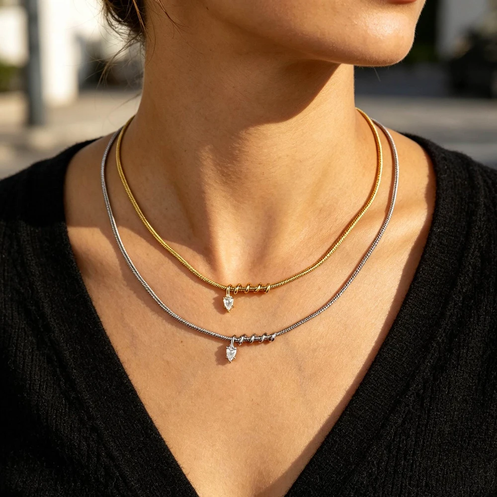 2026 New Fashion Drop Shaped CZ Spiral Snake Chain Necklace For Women Party Special Trendy Jewelry