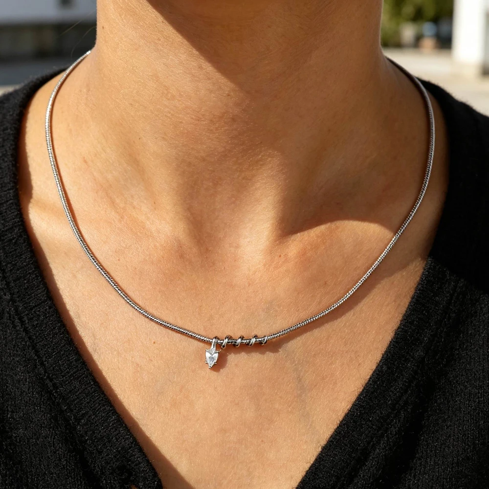 2026 New Fashion Drop Shaped CZ Spiral Snake Chain Necklace For Women Party Special Trendy Jewelry