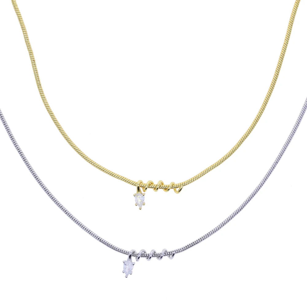 2026 New Fashion Drop Shaped CZ Spiral Snake Chain Necklace For Women Party Special Trendy Jewelry
