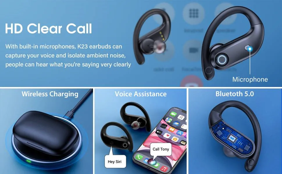 Bluetooth Earphones Wireless Earbuds with Wireless Charging Case Stereo Sound Headphones Built-in Mic In-Ear Headsets Deep Bass