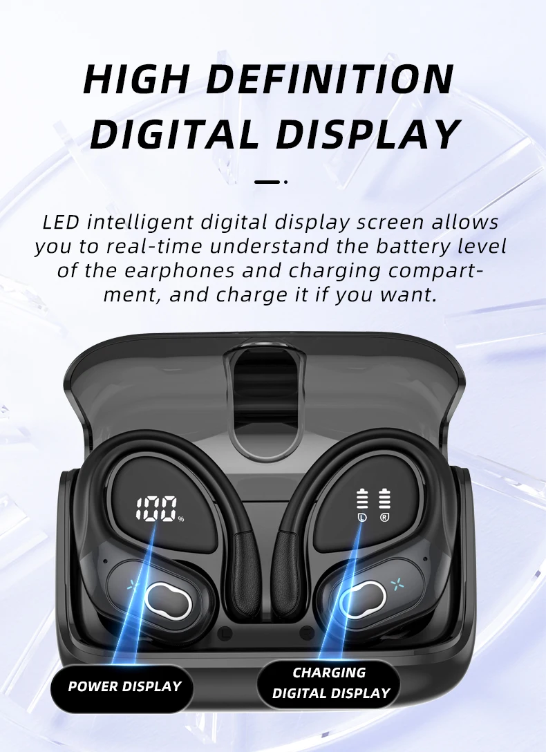 Sports Bluetooth Earphones Waterproof Wireless Headphones 75hrs Music with ENC Noise Cancellation Mic Soft Earhook TWS Earbuds