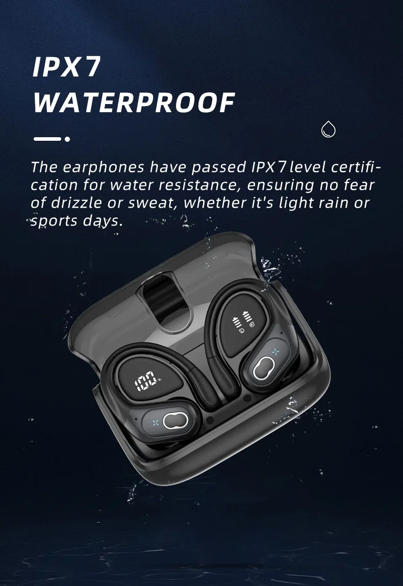 Sports Bluetooth Earphones Waterproof Wireless Headphones 75hrs Music with ENC Noise Cancellation Mic Soft Earhook TWS Earbuds