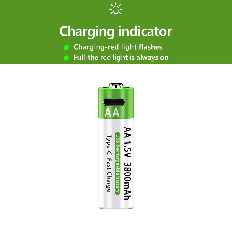 AA/AAA Rechargeable Battery 3000mAh/3800mAh Lithium Battery 1.5V Constant Voltage Fast Charging Type-C For Remote Mouse Toy Ect