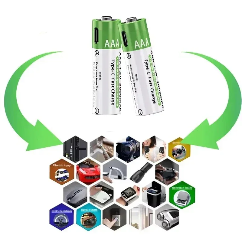 AA/AAA Rechargeable Battery 3000mAh/3800mAh Lithium Battery 1.5V Constant Voltage Fast Charging Type-C For Remote Mouse Toy Ect