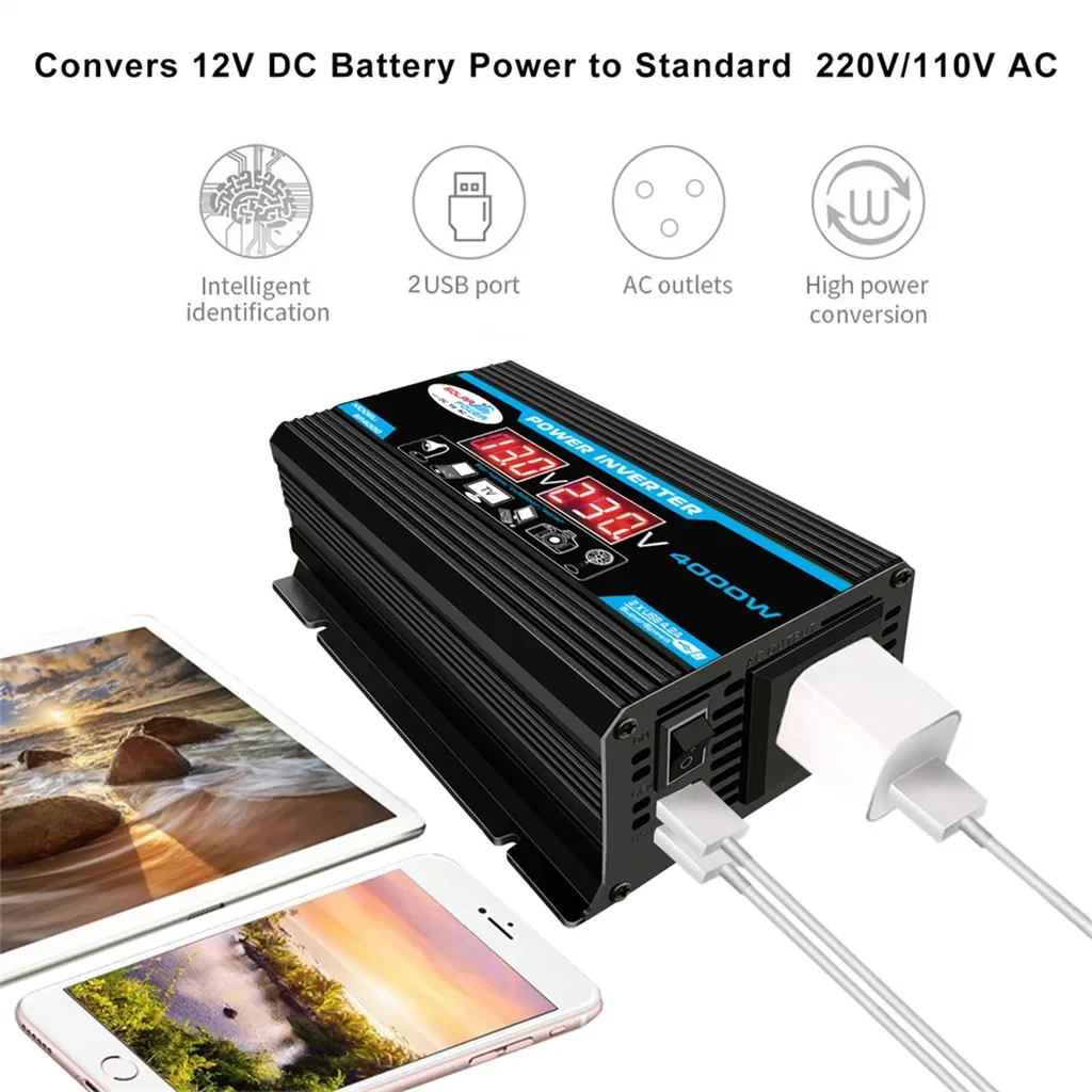 4000W Solar Inverter Kit Complete 12V to 110V/220V Solar Panel System 12V Solar Panel Battery Charge Controller Power Generation