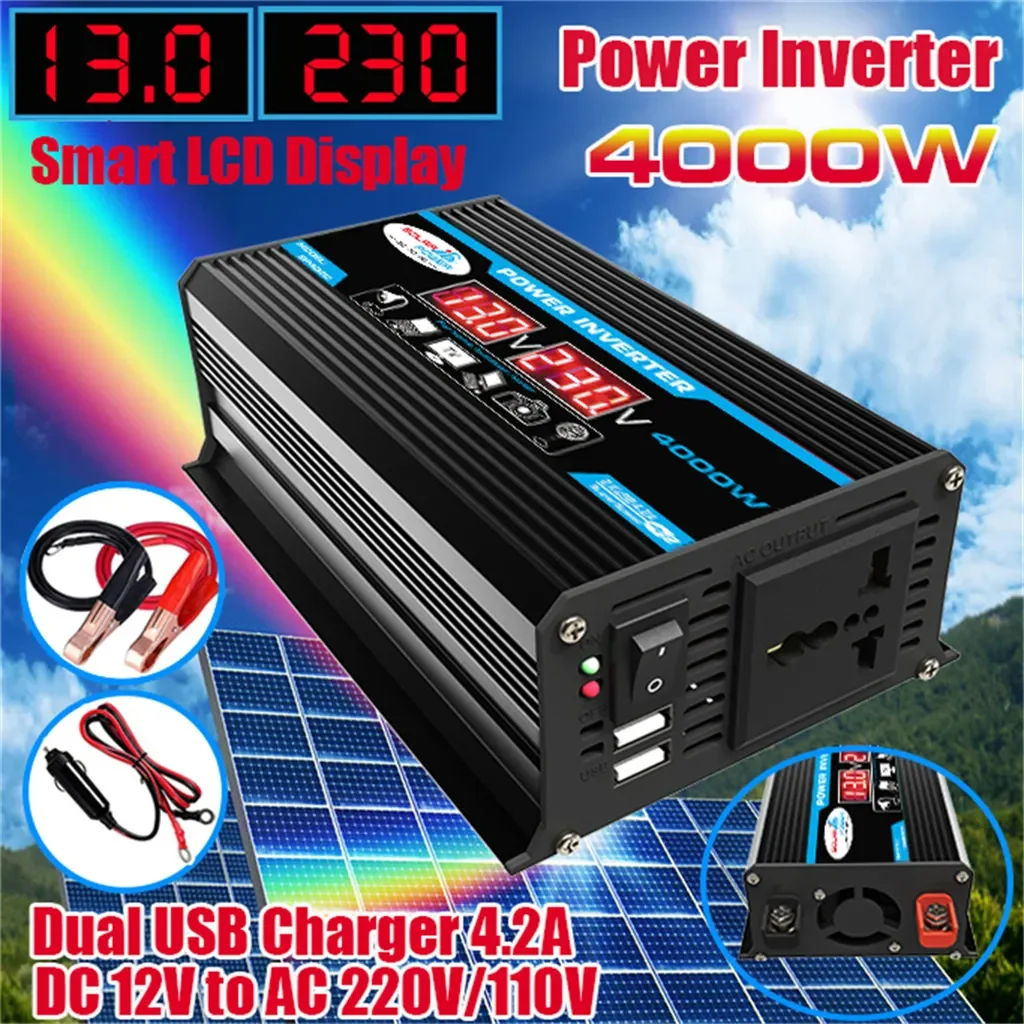 4000W Solar Inverter Kit Complete 12V to 110V/220V Solar Panel System 12V Solar Panel Battery Charge Controller Power Generation