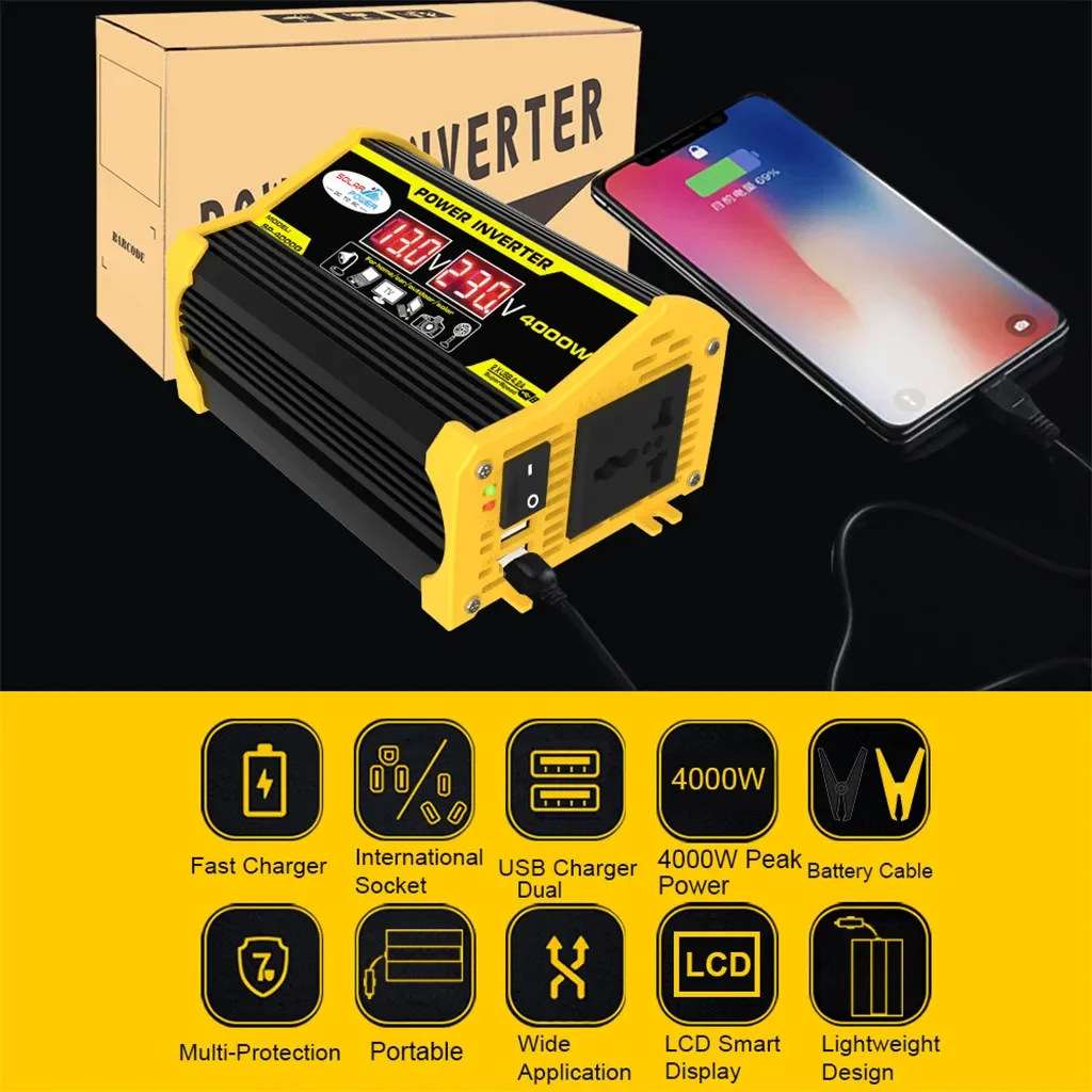 4000W Solar Inverter Kit Complete 12V to 110V/220V Solar Panel System 12V Solar Panel Battery Charge Controller Power Generation