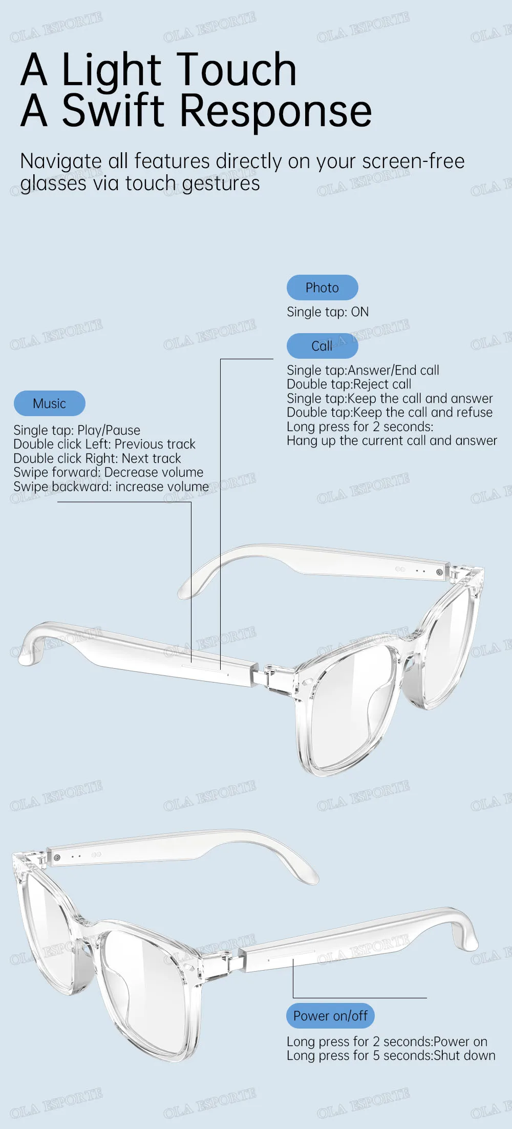 2026 New AI Smart Glasses Photochromic Lenses Bluetooth Call Noise Reduction Music Headphone Microphone Sunglasses for Men Women