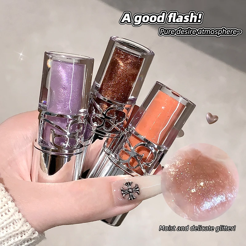 Gege Bear Glittering Mirror Lip Glaze, Watery Shimmering Light Lip Gloss Makeup 8 Colors, Hydrating Moisturizing, Long Lasting