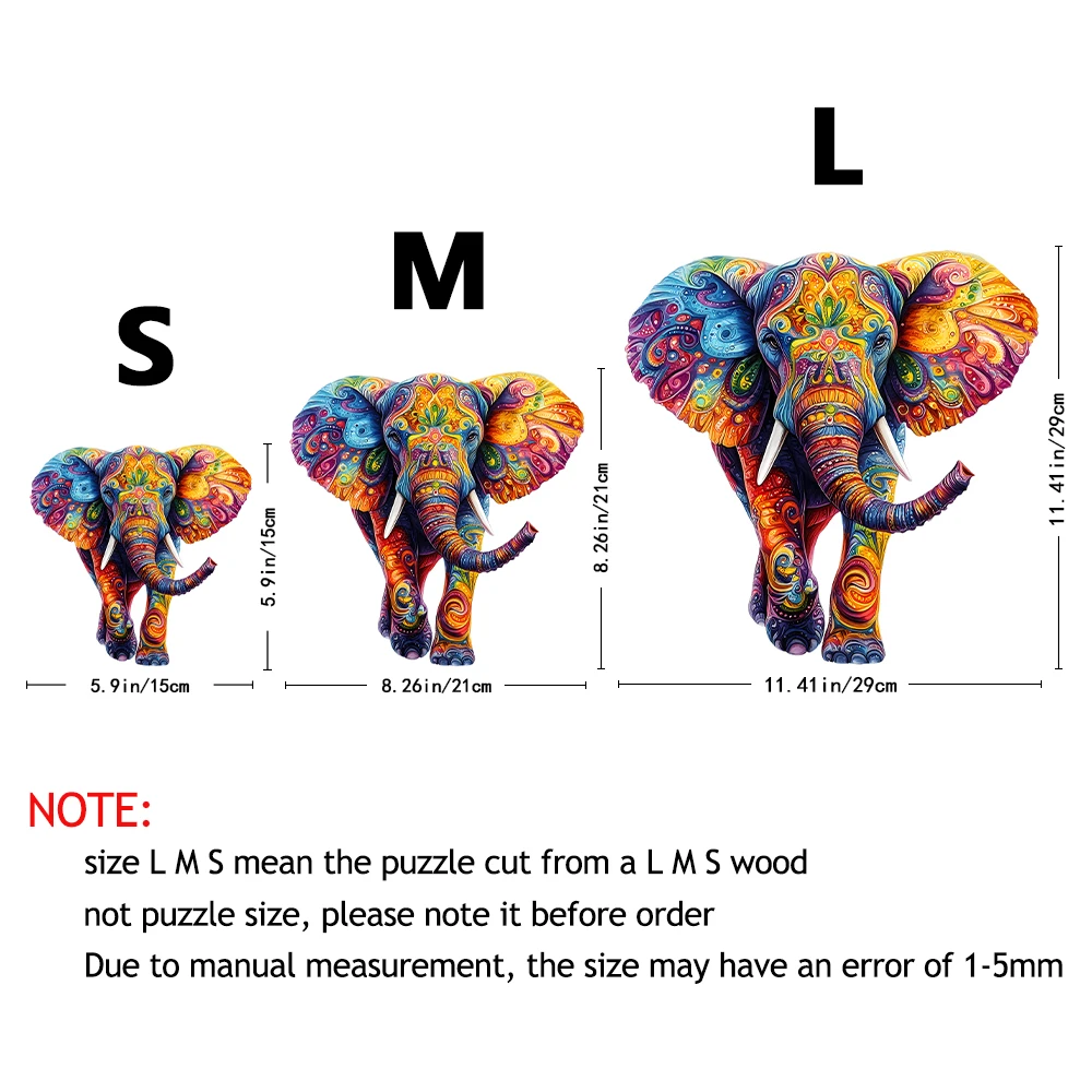 Colorful Elephant Wooden Puzzles for Adults – Irregular Animal-Shaped Brain Teasers with Decorative Art Design – Unique Party Ga
