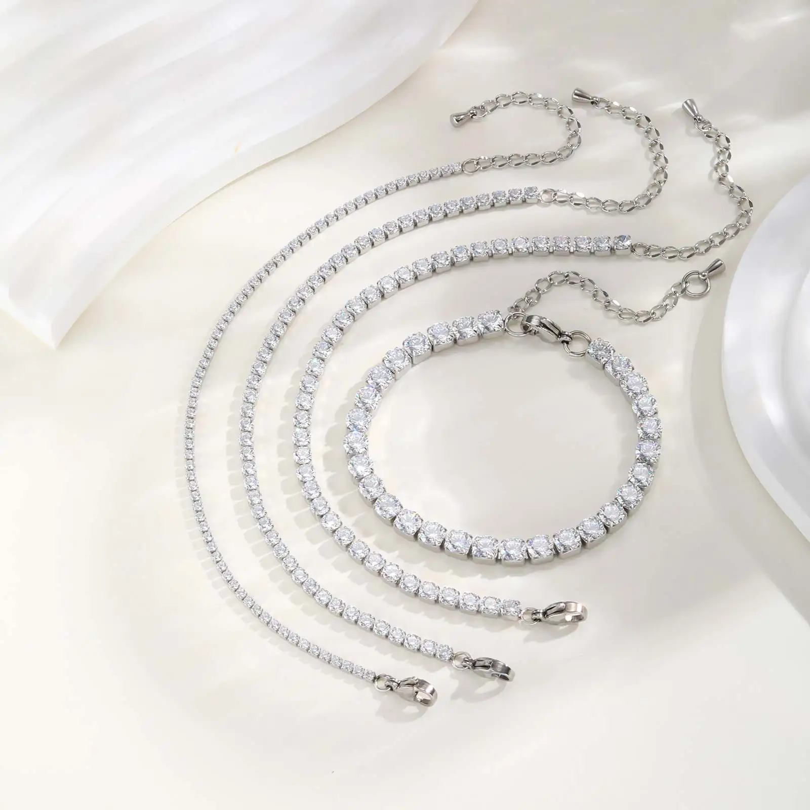 2/3/4/5MM Luxury Zircon Tennis Chain Bracelet for Women, Stainless Steel Bracelet Zircon Chain Bracelets, Dainty Jewelry Gift