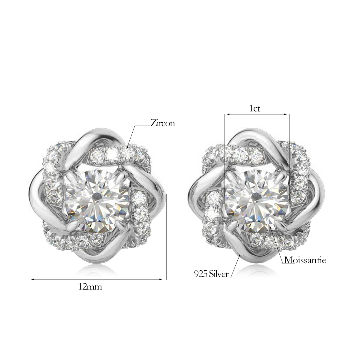 Luxury Quality Trendy Star Of David 2 Carat 6.5mm Moissanite Earrings Studs Pure 925 Silver Certificated Women's Jewellery Sale