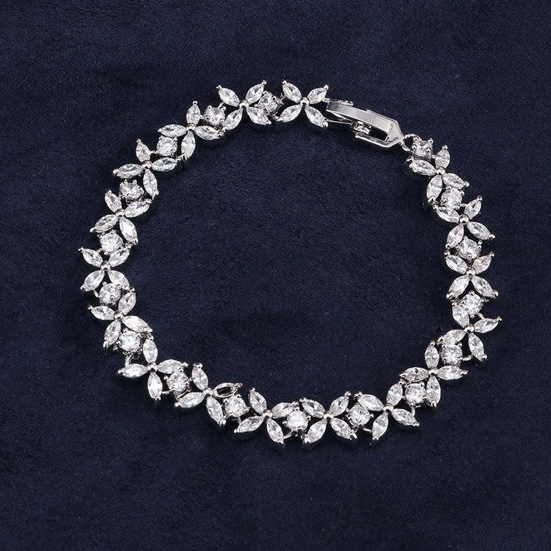 ZAKOL Luxury Geometric Water Drop Zirconia Bracelets for Elegant Women Full Crystal Charm Bracelet Bridal Wedding Jewelry