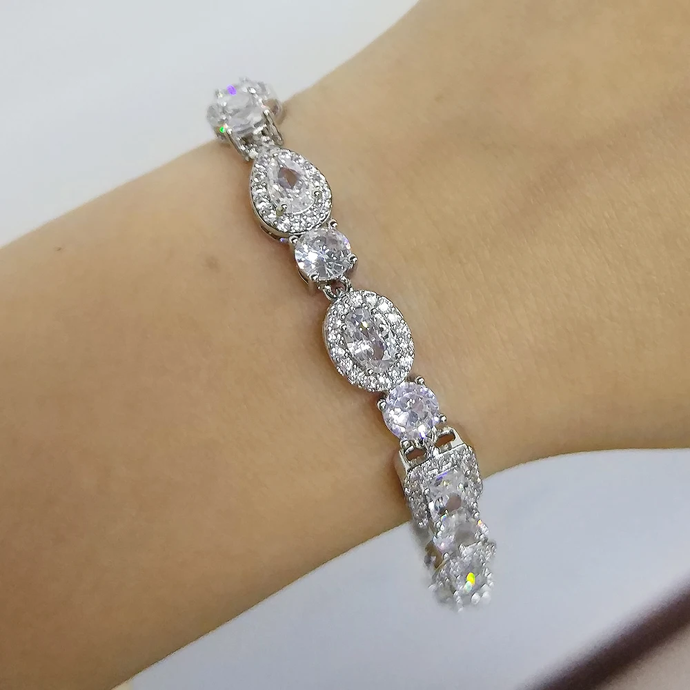 ZAKOL Luxury Geometric Water Drop Zirconia Bracelets for Elegant Women Full Crystal Charm Bracelet Bridal Wedding Jewelry