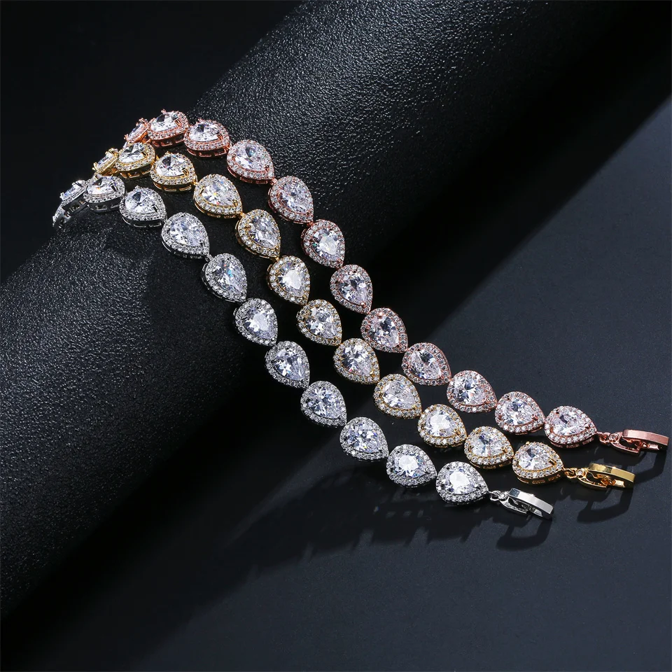 ZAKOL Luxury Geometric Water Drop Zirconia Bracelets for Elegant Women Full Crystal Charm Bracelet Bridal Wedding Jewelry