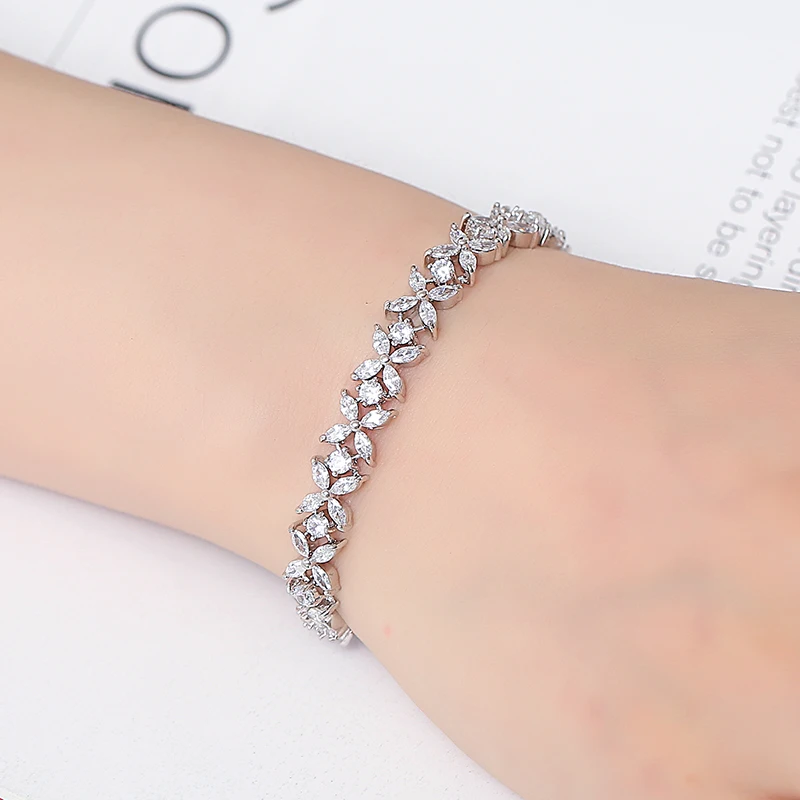 ZAKOL Luxury Geometric Water Drop Zirconia Bracelets for Elegant Women Full Crystal Charm Bracelet Bridal Wedding Jewelry