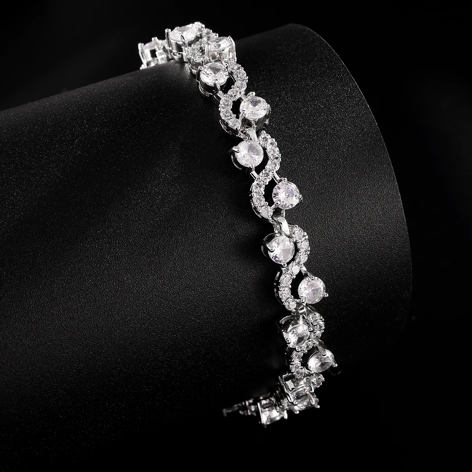 ZAKOL Luxury Geometric Water Drop Zirconia Bracelets for Elegant Women Full Crystal Charm Bracelet Bridal Wedding Jewelry