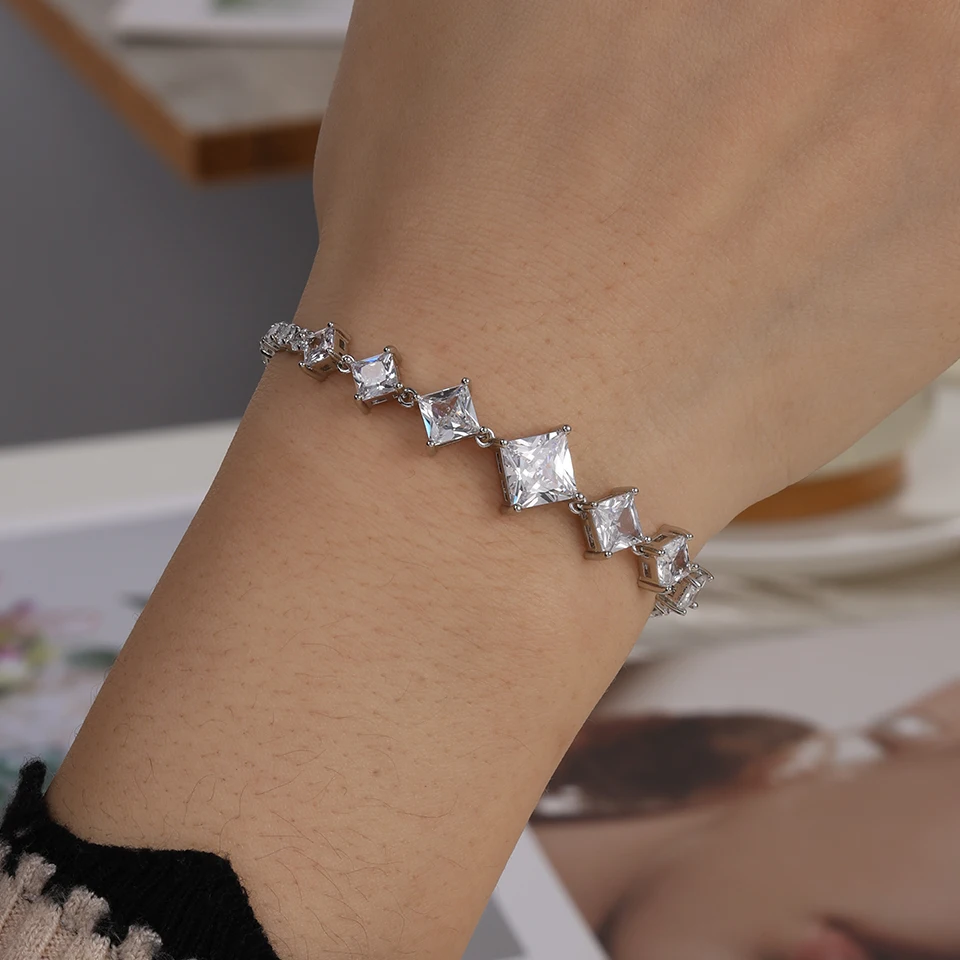 ZAKOL Luxury Geometric Water Drop Zirconia Bracelets for Elegant Women Full Crystal Charm Bracelet Bridal Wedding Jewelry