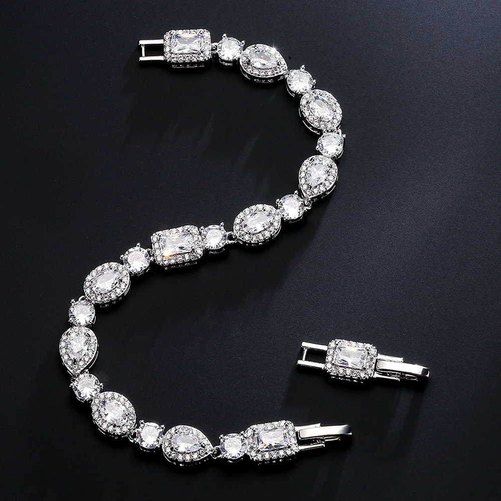 ZAKOL Luxury Geometric Water Drop Zirconia Bracelets for Elegant Women Full Crystal Charm Bracelet Bridal Wedding Jewelry