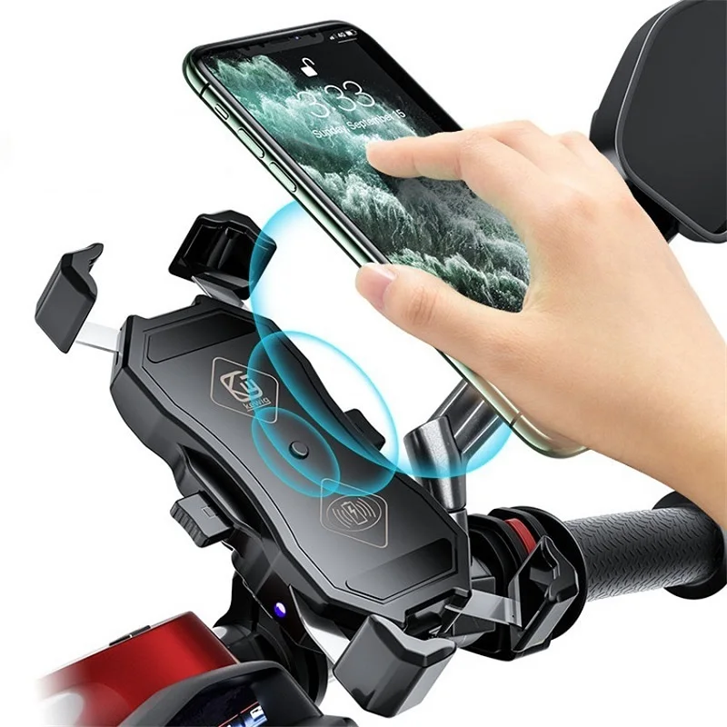 2022 Upgraded Motorcycle Phone Holder 15W Wireless Charger USB QC3.0 Fast Charging Bike Smartphone Stand 360 Cellphone Support