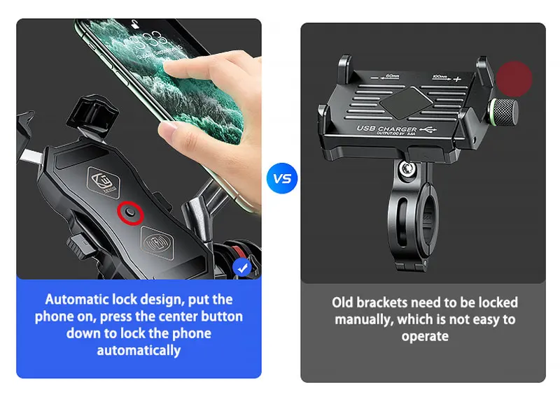 2022 Upgraded Motorcycle Phone Holder 15W Wireless Charger USB QC3.0 Fast Charging Bike Smartphone Stand 360 Cellphone Support