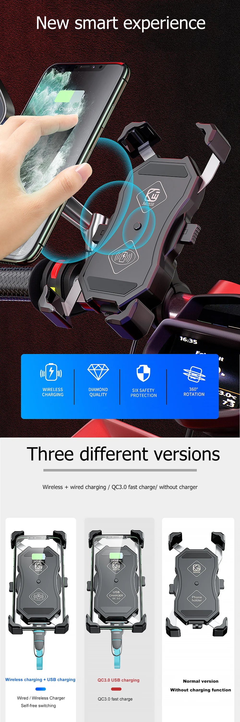 2022 Upgraded Motorcycle Phone Holder 15W Wireless Charger USB QC3.0 Fast Charging Bike Smartphone Stand 360 Cellphone Support