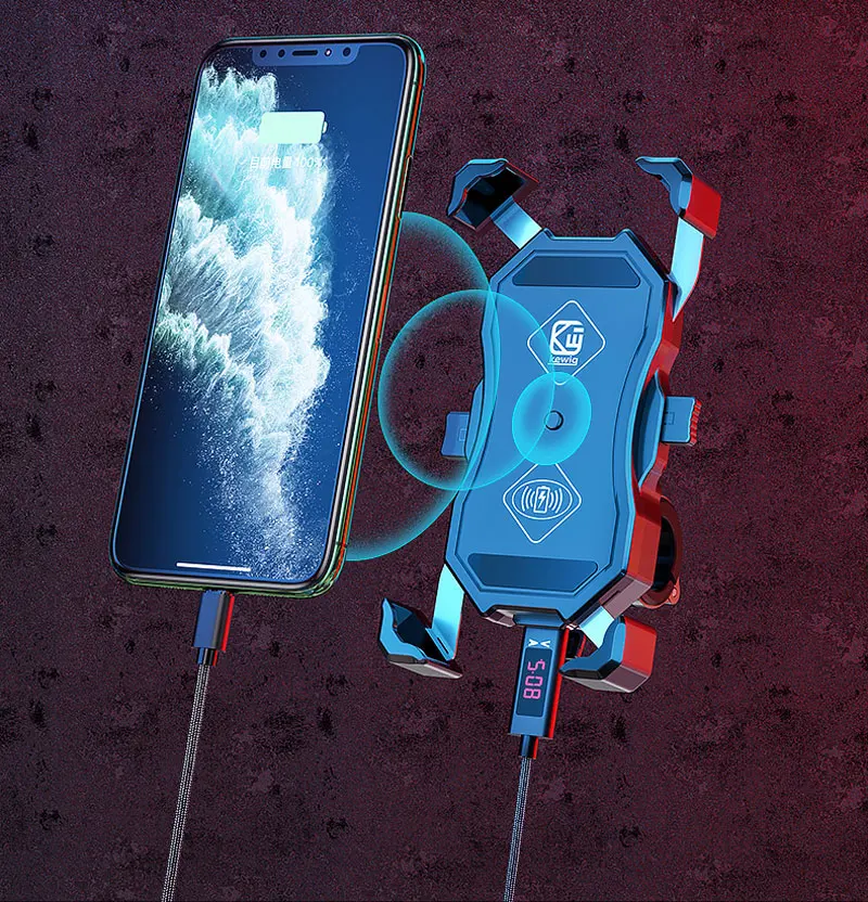 2022 Upgraded Motorcycle Phone Holder 15W Wireless Charger USB QC3.0 Fast Charging Bike Smartphone Stand 360 Cellphone Support