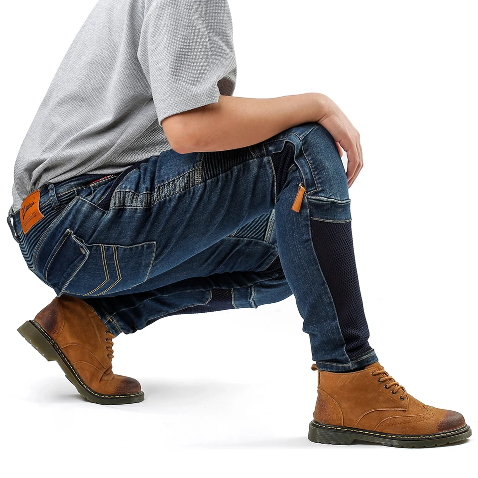 Kevlar Motorcycle Jeans Men Summer Riding Pants Blue Dirt Bike Trousers Abrasion Resistant Mesh Ventilation Durable