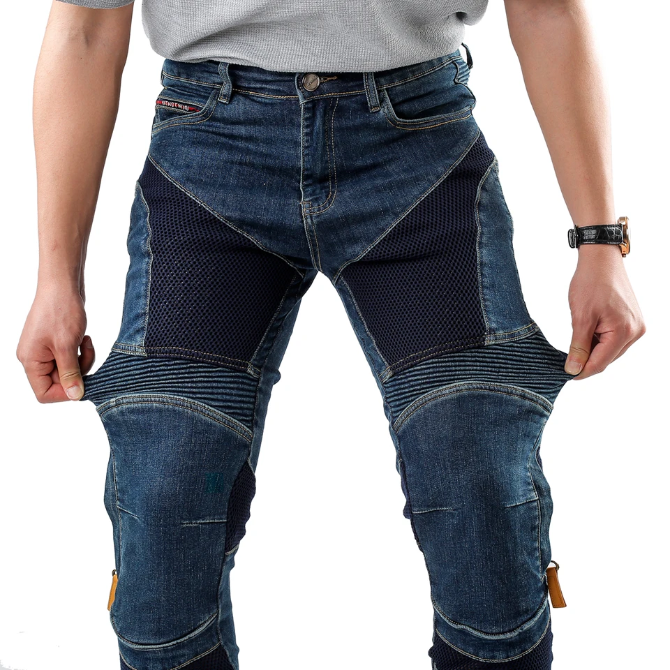 Kevlar Motorcycle Jeans Men Summer Riding Pants Blue Dirt Bike Trousers Abrasion Resistant Mesh Ventilation Durable