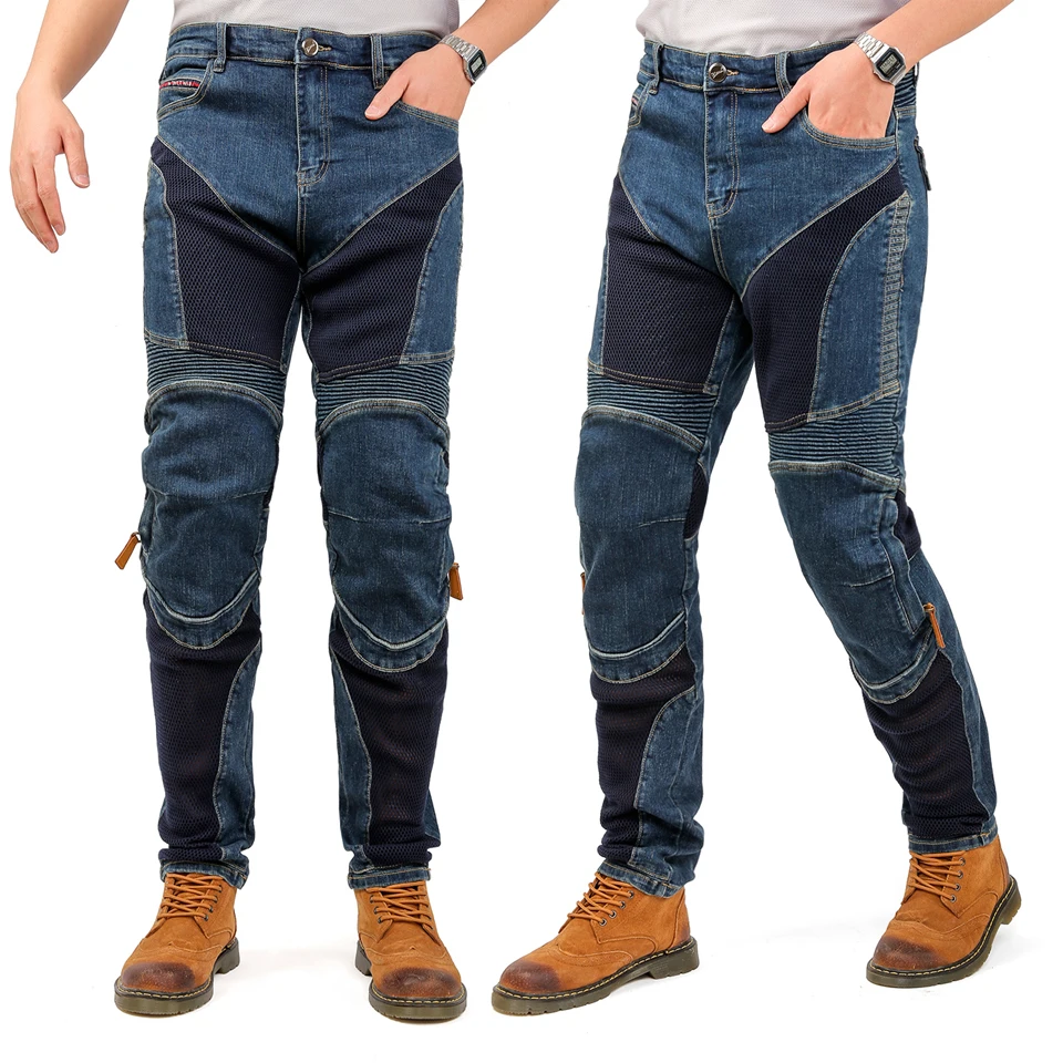 Kevlar Motorcycle Jeans Men Summer Riding Pants Blue Dirt Bike Trousers Abrasion Resistant Mesh Ventilation Durable