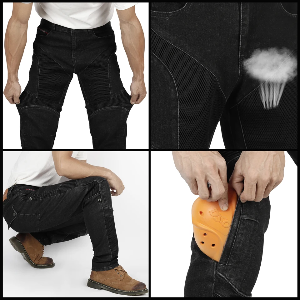 Kevlar Motorcycle Jeans Men Summer Riding Pants Blue Dirt Bike Trousers Abrasion Resistant Mesh Ventilation Durable