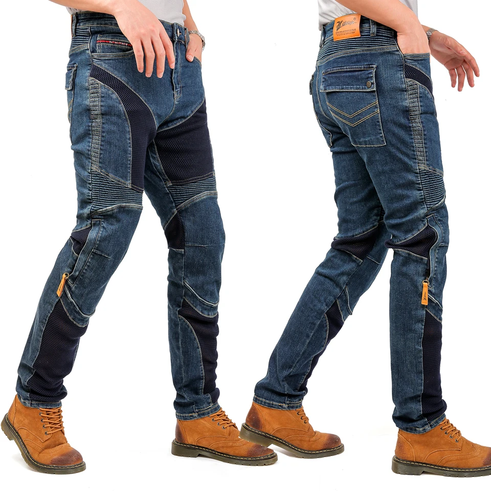 Kevlar Motorcycle Jeans Men Summer Riding Pants Blue Dirt Bike Trousers Abrasion Resistant Mesh Ventilation Durable
