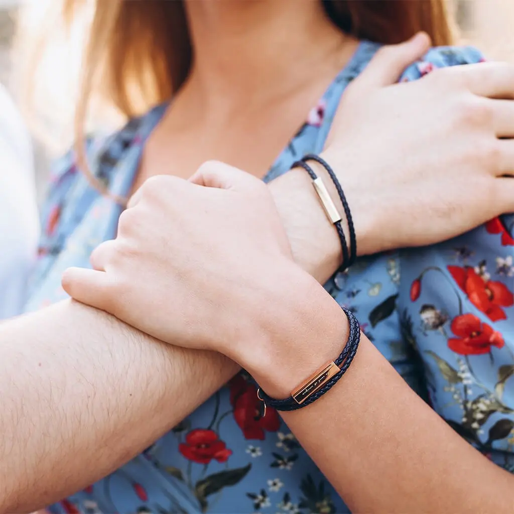 Personalized Anniversary Gift Stainless Steel Engraved Genuine Leather Bracelet lovers Gift Bracelet
