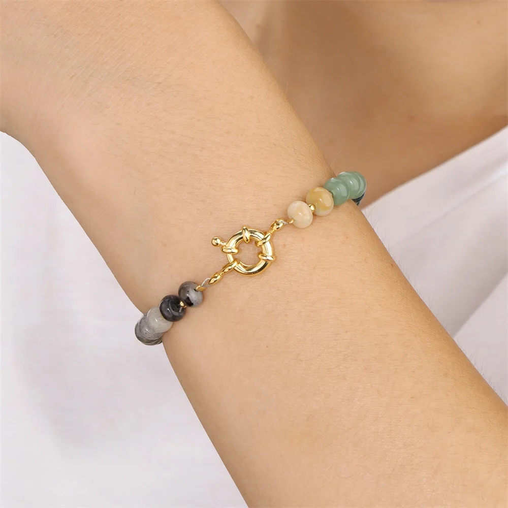 Natural Stone Rondelle Beads Bracelet Lapis Lazuli Labradorite Quartzs Bracelets For Men Women Handmade Bangles Jewelry Gift