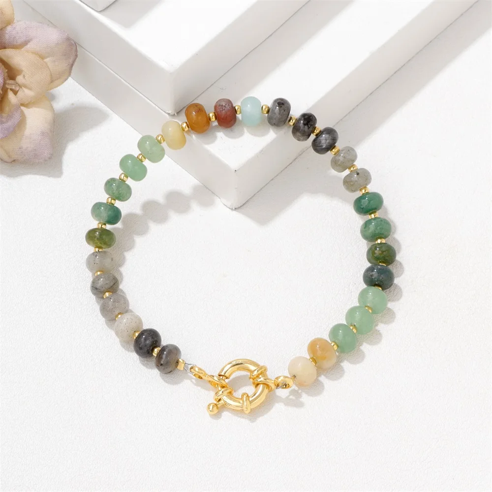 Natural Stone Rondelle Beads Bracelet Lapis Lazuli Labradorite Quartzs Bracelets For Men Women Handmade Bangles Jewelry Gift