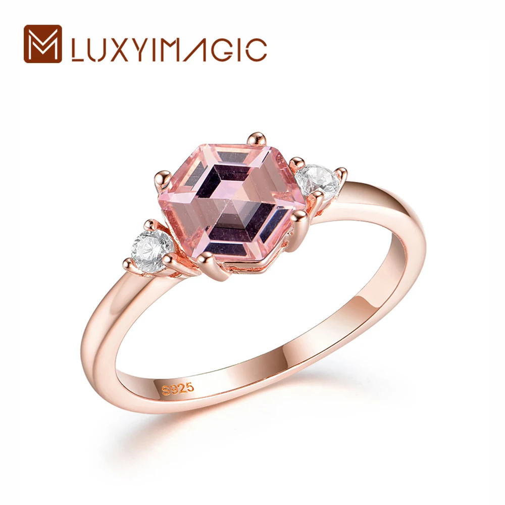 Luxyimagic Hexagon London Blue Topaz Gemstone Ring for Women Soid 925 Sterling Silver Tanzanite Morganite Jewelry for Engagement