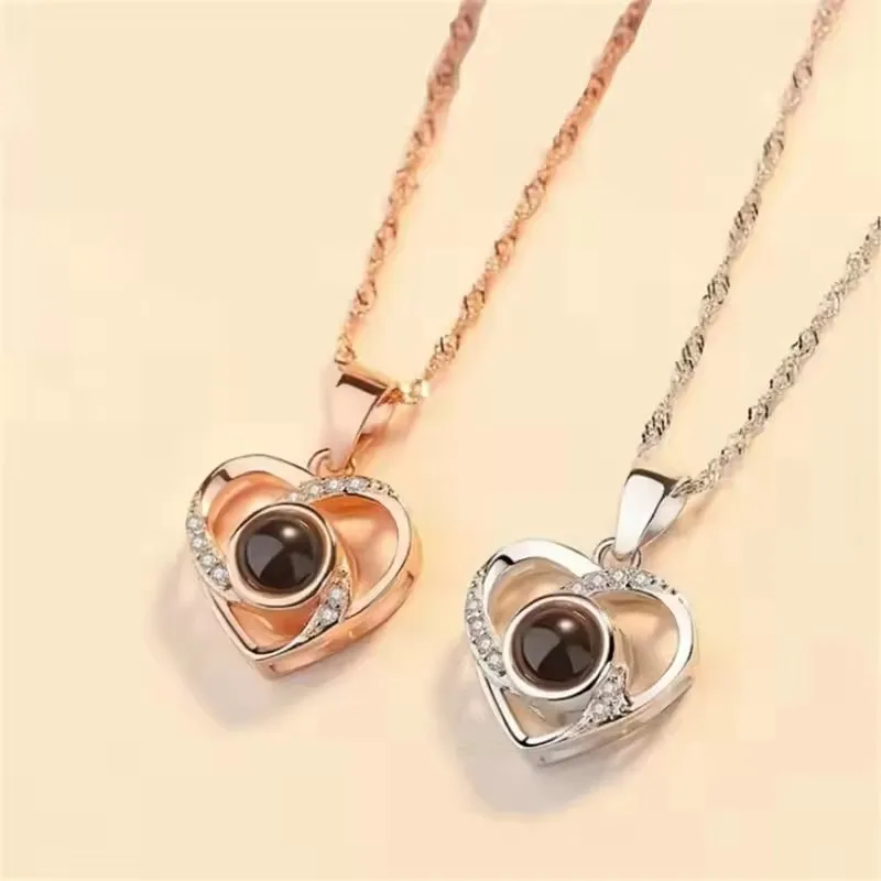 Custom Picture Heart Necklace Personalized Projection Necklace Memorial Valentine's Day Birthday Gifts for Wife Girlfriend