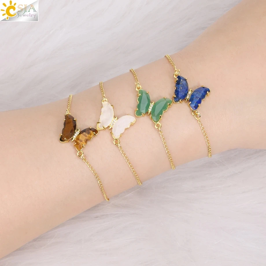 Rock Crystal Necklace Butterfly Necklaces Natural Stone Amethysts Clear Quartz Tiger Eye Pendants Stainless Steel Chain H158